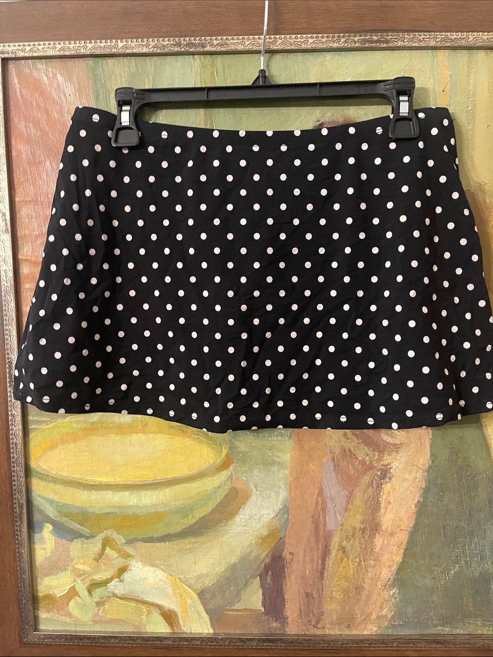 DKNY Black Pull on Swim Skirt with White Polka Dots